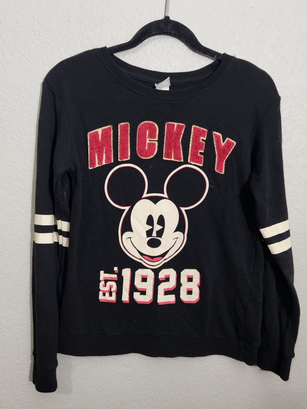 Disney Black Pullover Sweatshirt with Red Cream Mickey Graphic